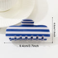 Large Hair Claw Clip in Stripe and Skier Prints - Blue