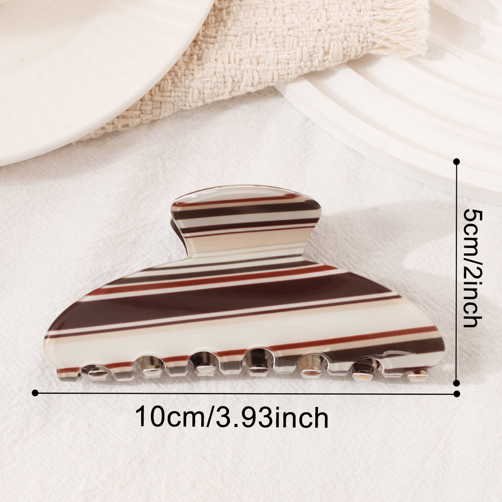 Large Hair Claw Clip in Stripe and Skier Prints - Coffee - 1