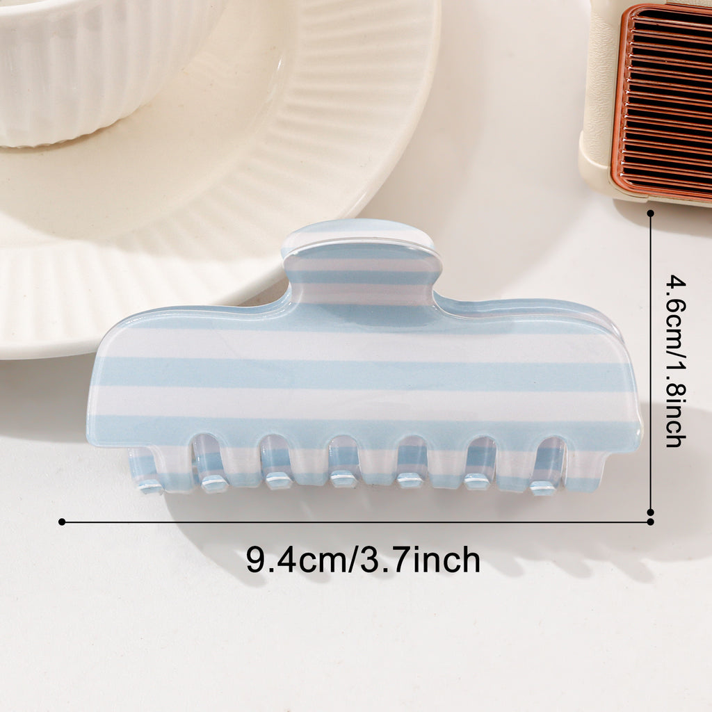 Large Hair Claw Clip in Stripe and Skier Prints - LightBlue