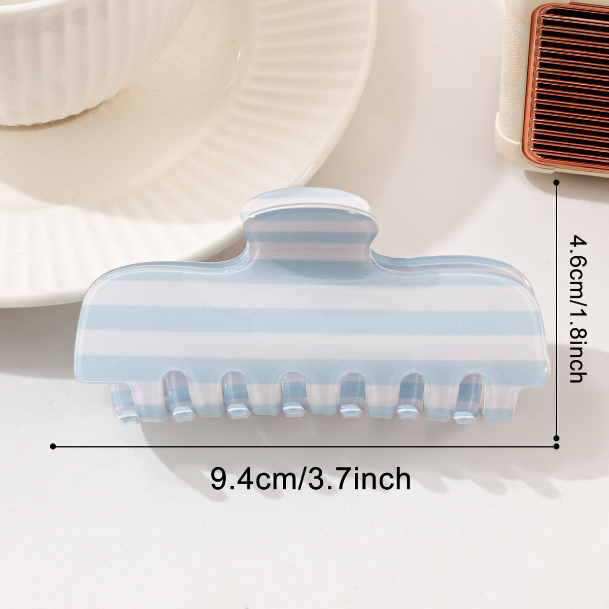 Large Hair Claw Clip in Stripe and Skier Prints - LightBlue
