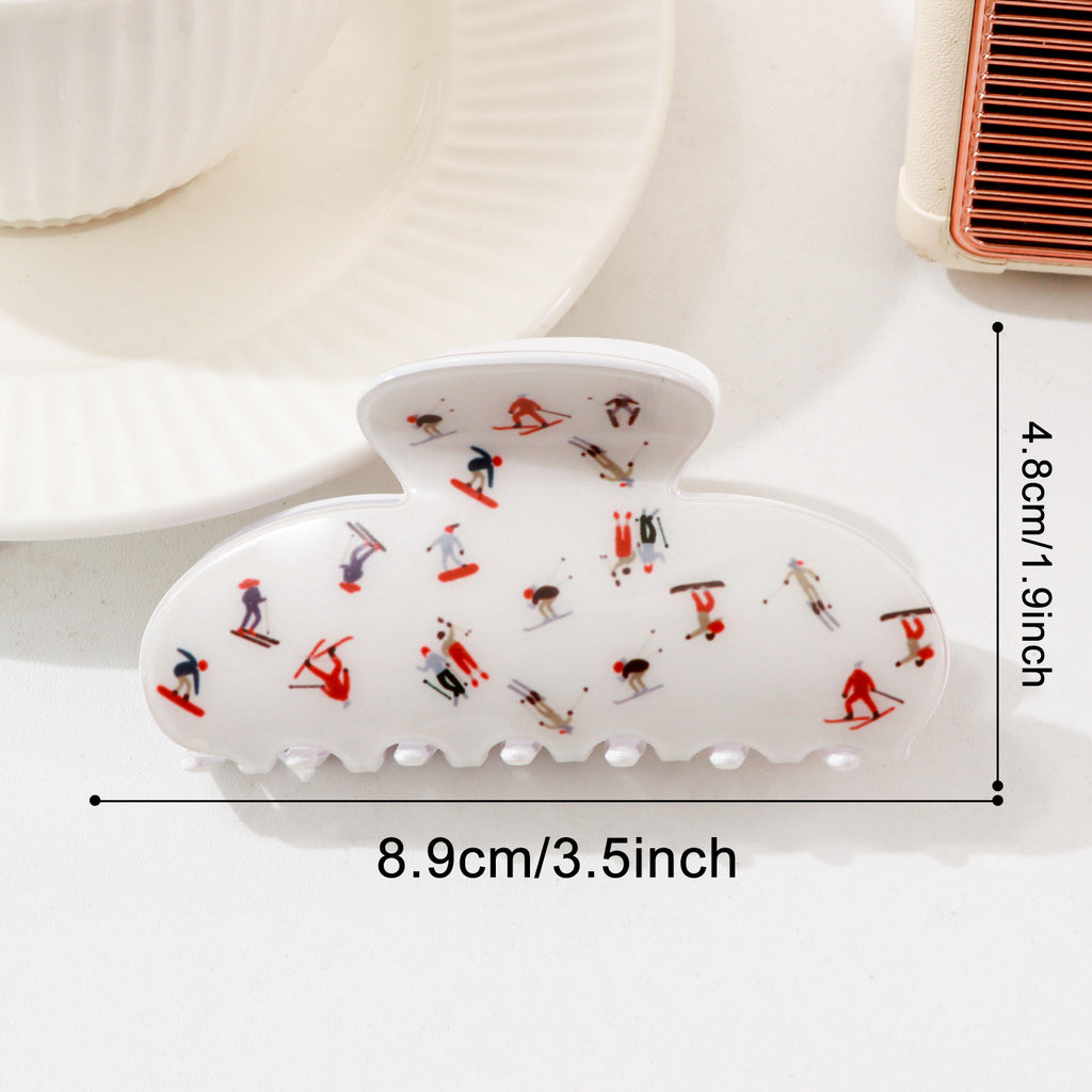 Large Hair Claw Clip in Stripe and Skier Prints - Skier