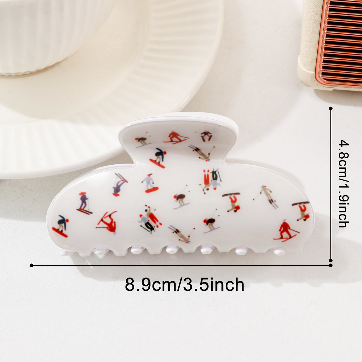 Large Hair Claw Clip in Stripe and Skier Prints - Skier