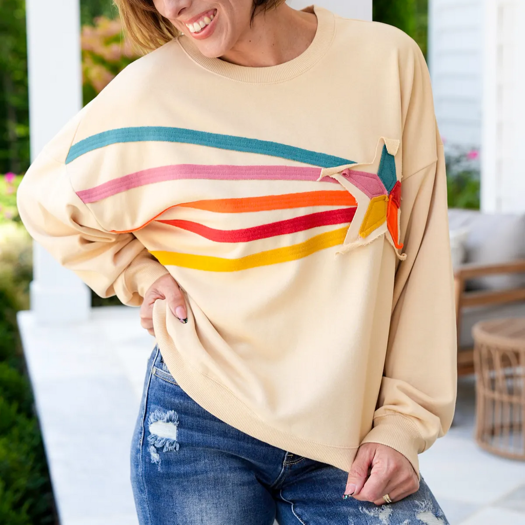 Shooting Star Stripe Oversized Sweatshirt - Apricot - 1
