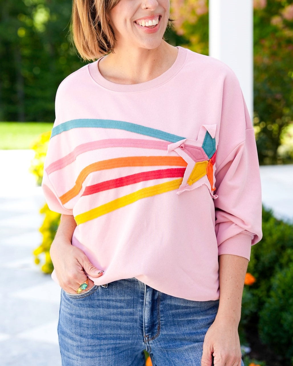 Shooting Star Stripe Oversized Sweatshirt - Pink