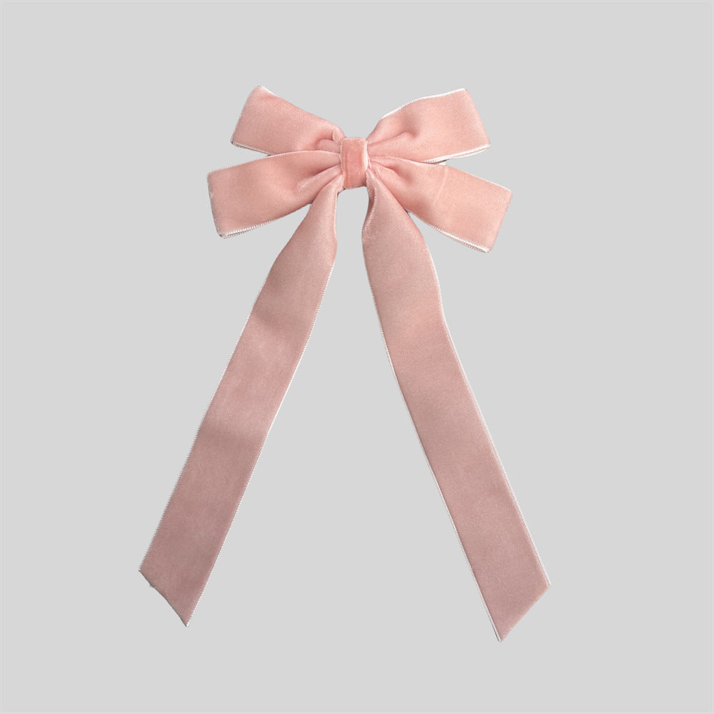 Velvet Ribbon Tail Bow Hair Clip - Blush