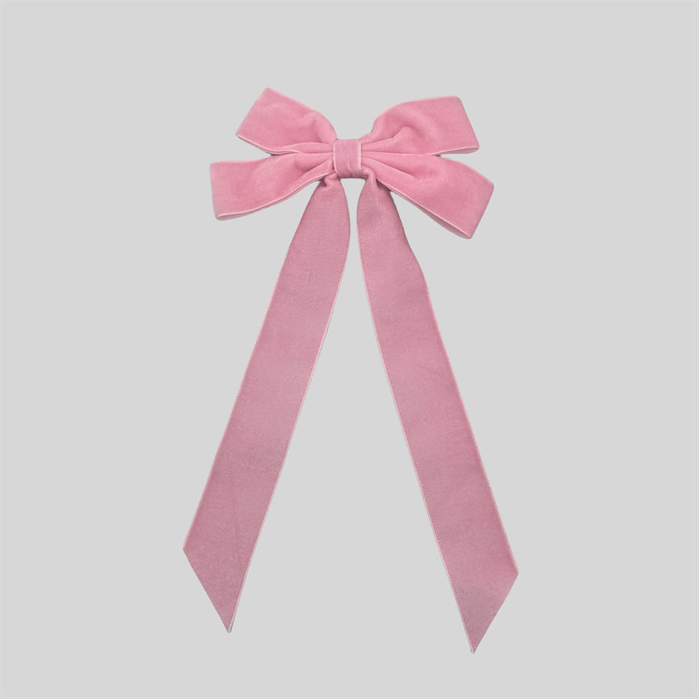 Velvet Ribbon Tail Bow Hair Clip - Pink