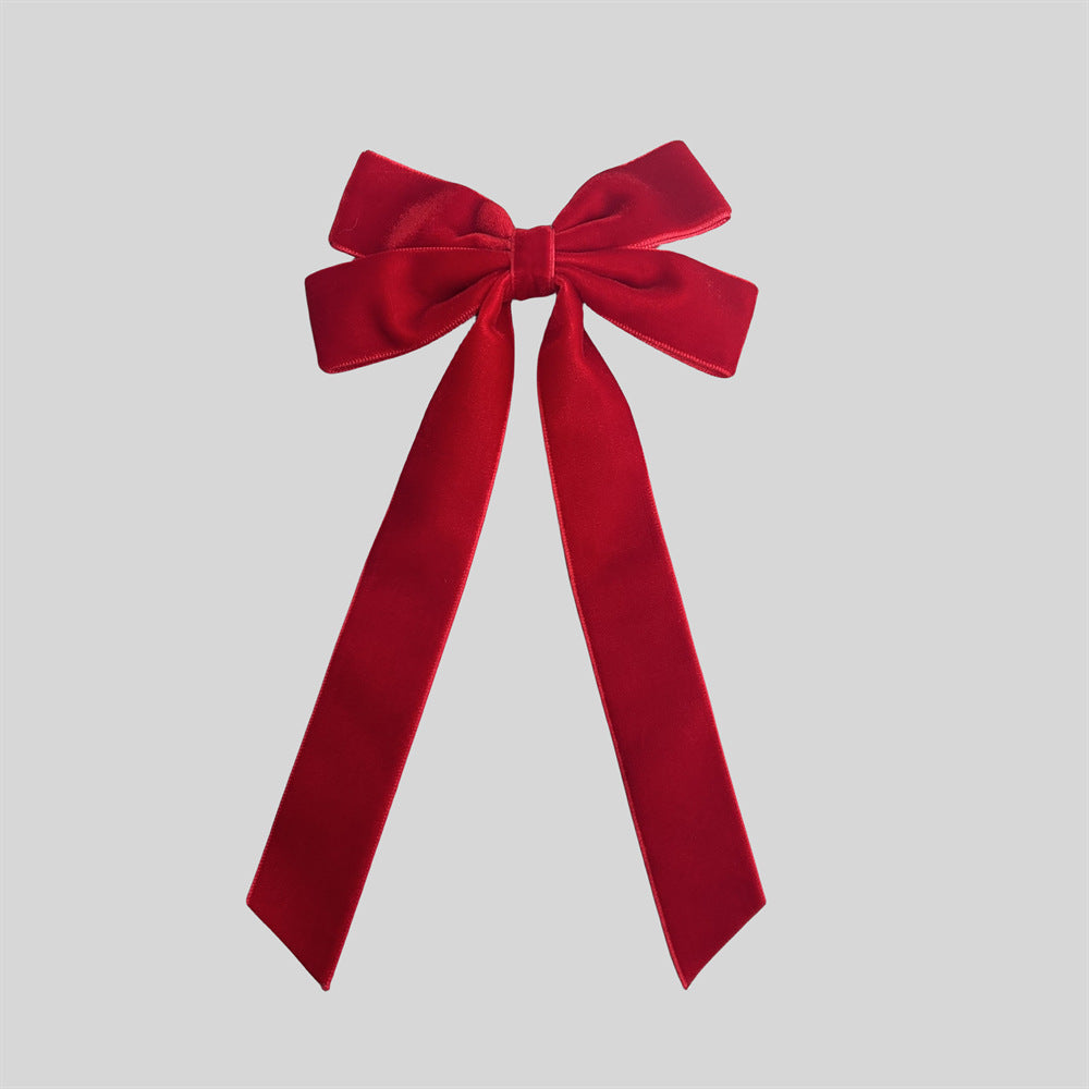 Velvet Ribbon Tail Bow Hair Clip - Red