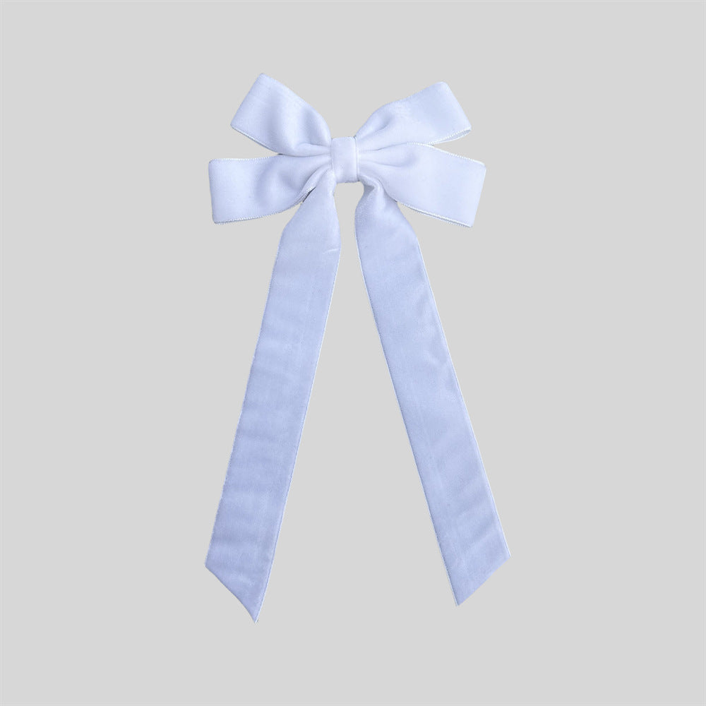 Velvet Ribbon Tail Bow Hair Clip - White
