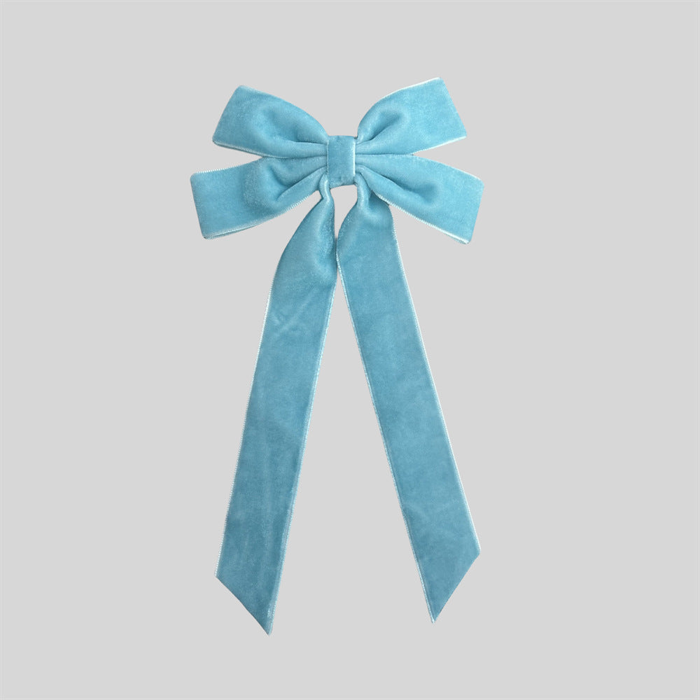 Velvet Ribbon Tail Bow Hair Clip - blue