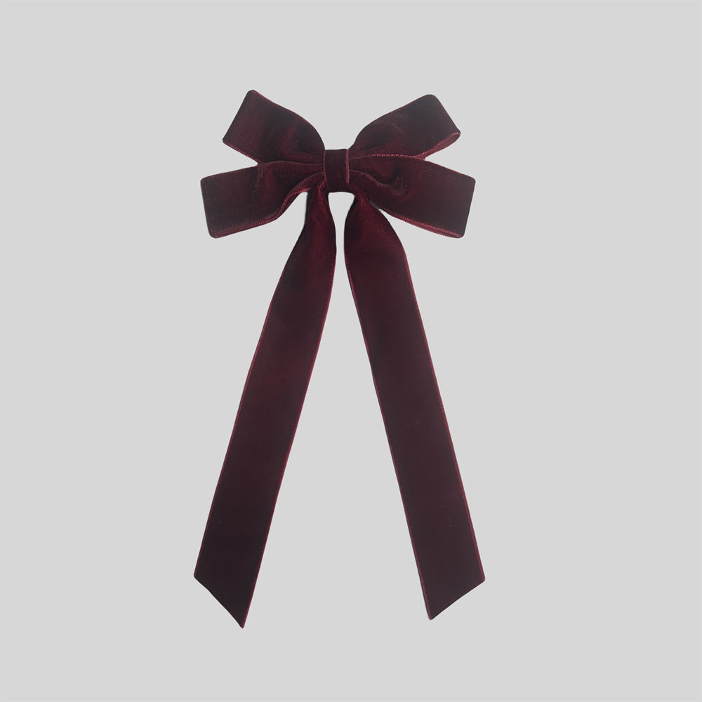 Velvet Ribbon Tail Bow Hair Clip - burgundy