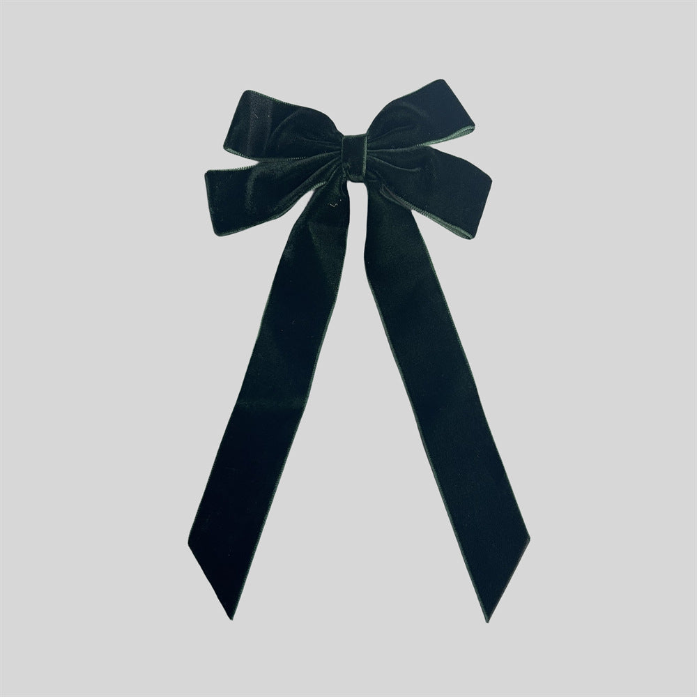 Velvet Ribbon Tail Bow Hair Clip - darkgreen
