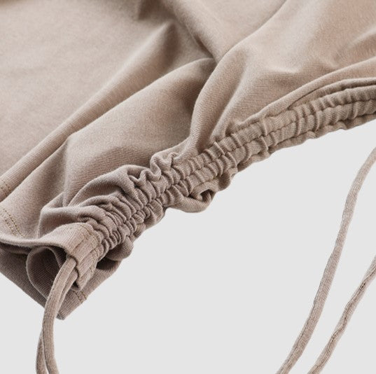Drawstring Ruched Side Colorblock Knit Top - Khaki - 2