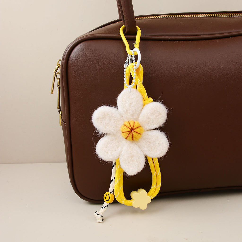Wool Felt Daisy Bag Charm Keychain - Yellow