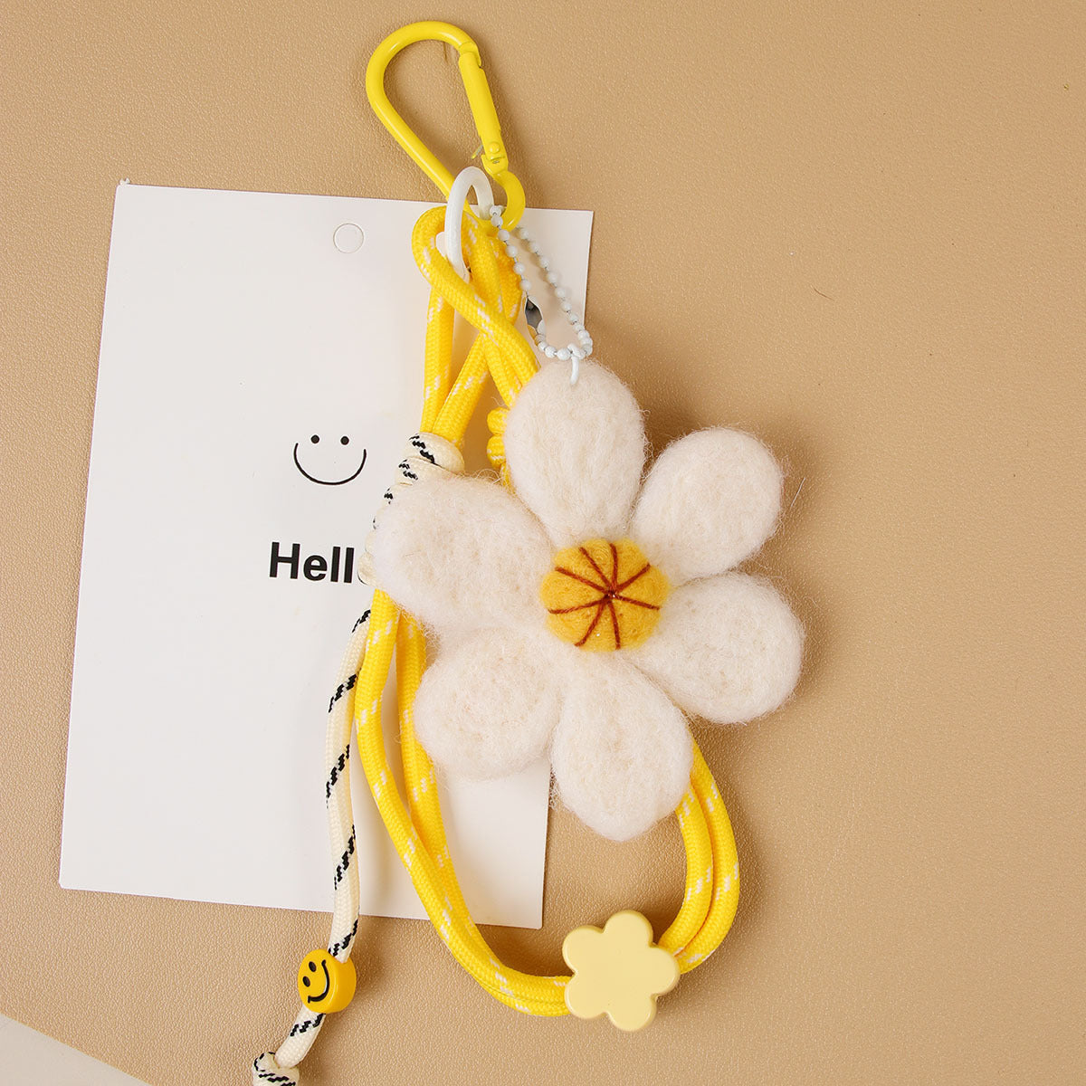 Wool Felt Daisy Bag Charm Keychain - Yellow - 1