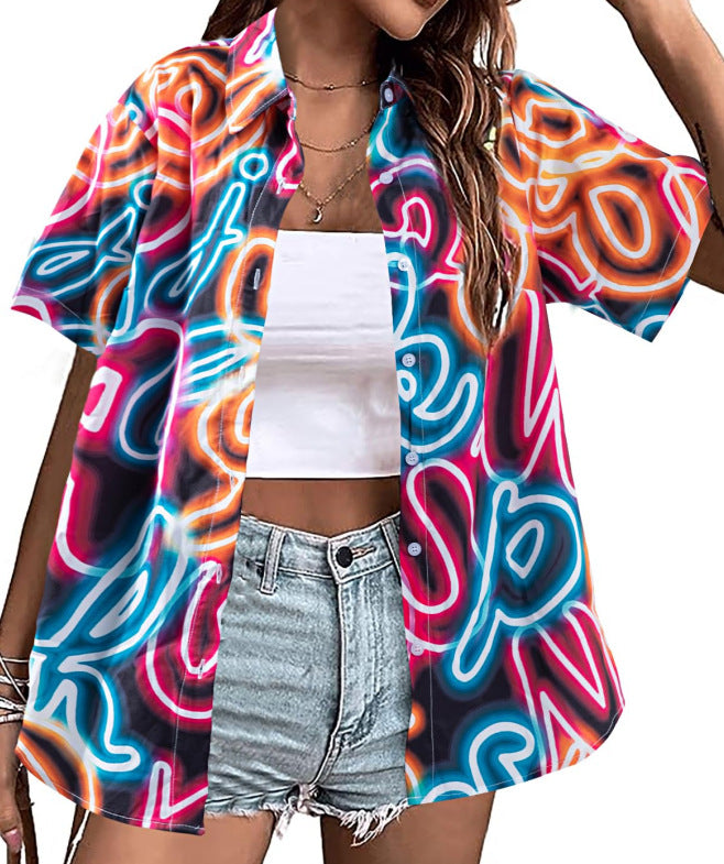 Tropical Print Short Sleeve Camp Shirt - Decor