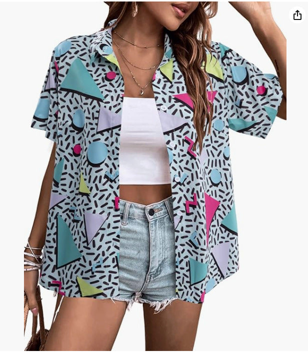 Tropical Print Short Sleeve Camp Shirt - GGreen