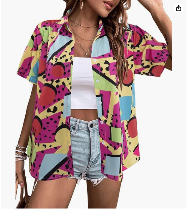 Tropical Print Short Sleeve Camp Shirt - Gred