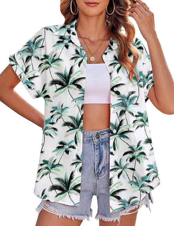Tropical Print Short Sleeve Camp Shirt - White