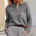 Chest Pocket Ribbed Slouchy Knit Sweater - Grey