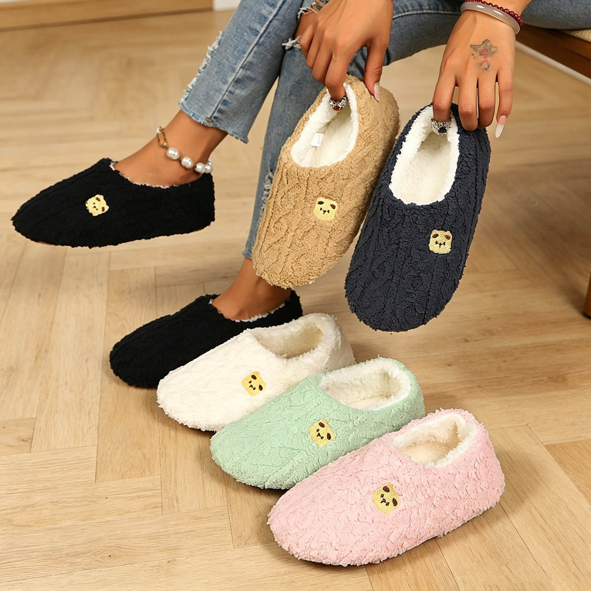 Cable Knit Sherpa Lined House Slippers