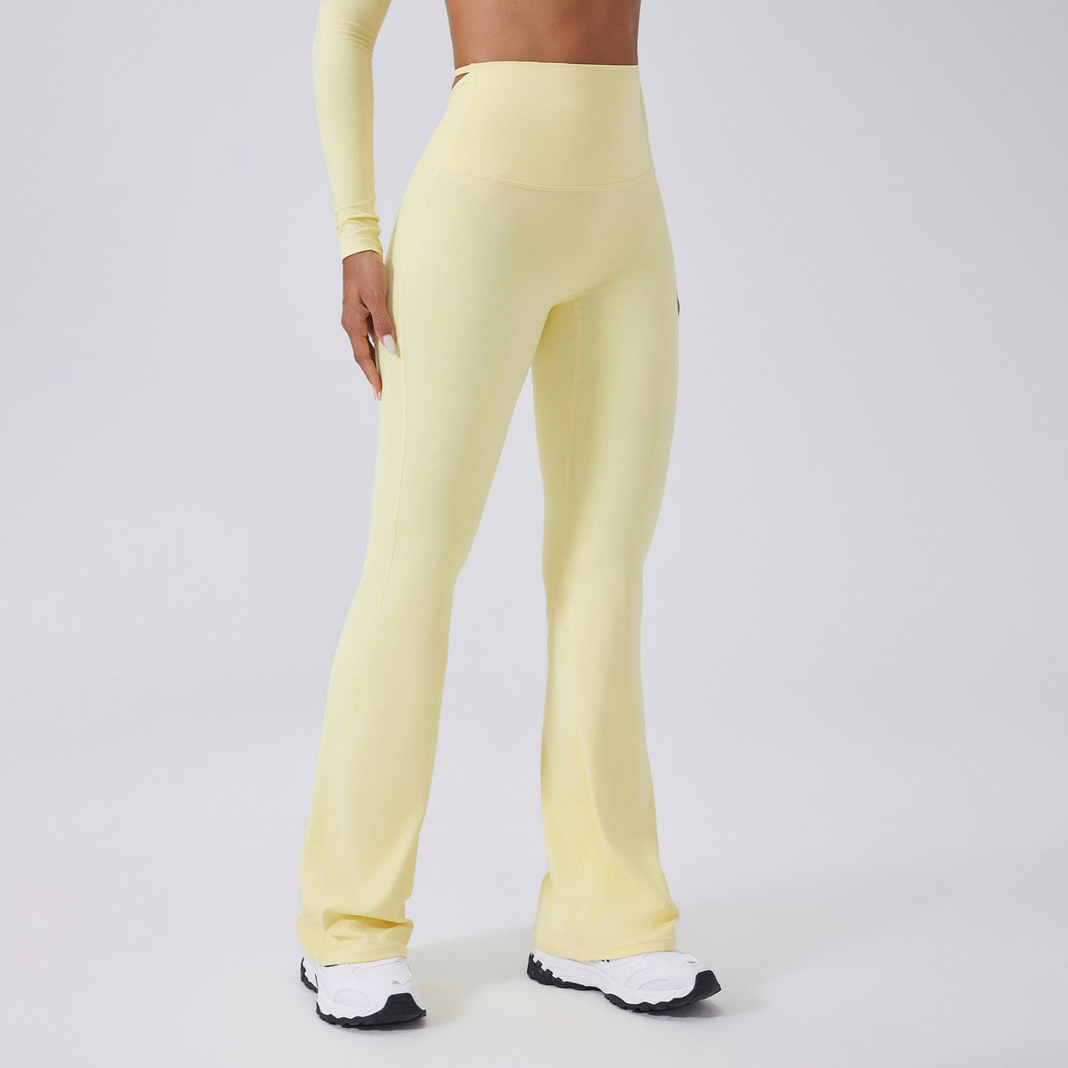 Crisscross Cutout Waist Flare Yoga Leggings - Pale Banana