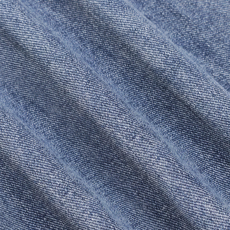 Faux Pearl Beaded Wide Leg Denim Jeans - Blue - 7