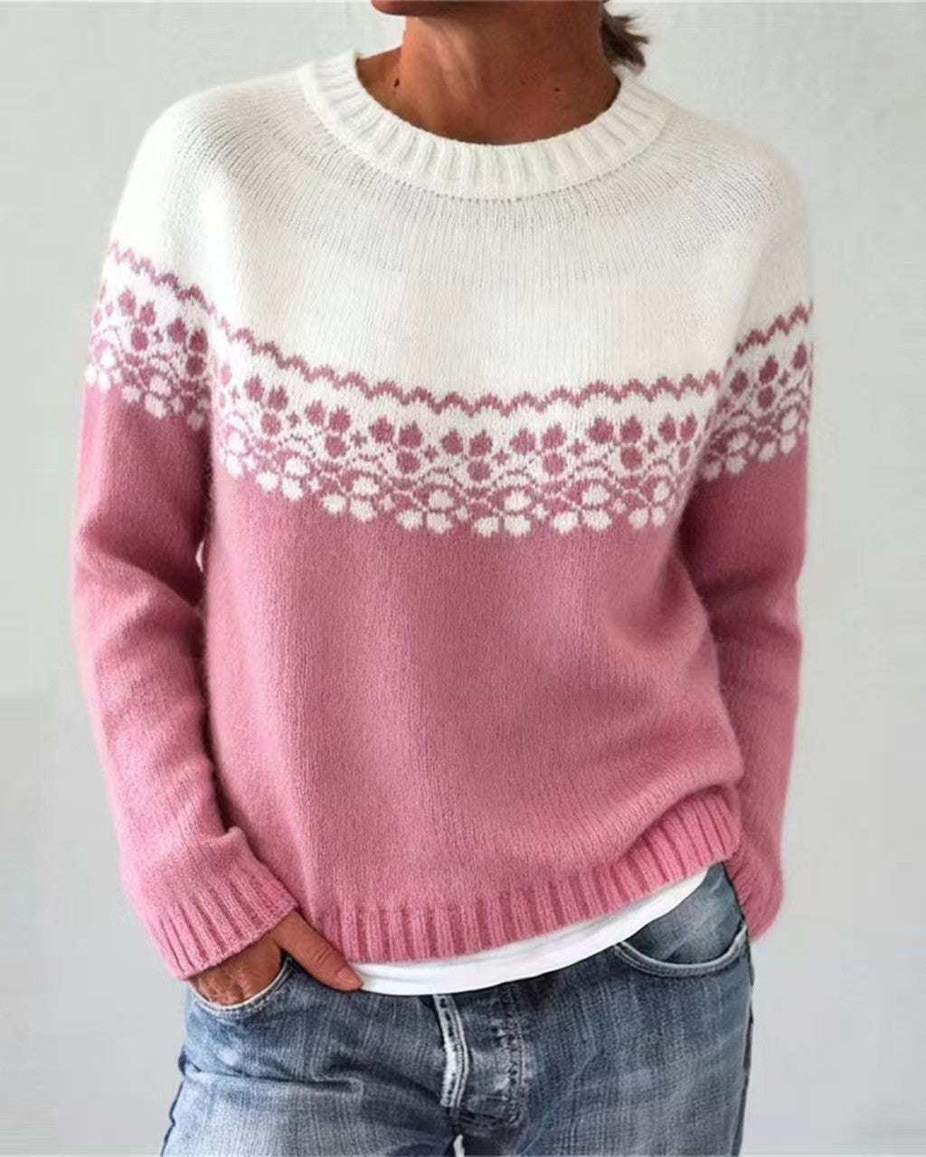 Nordic Geometric Yoke Knit Sweater - C1 - 1