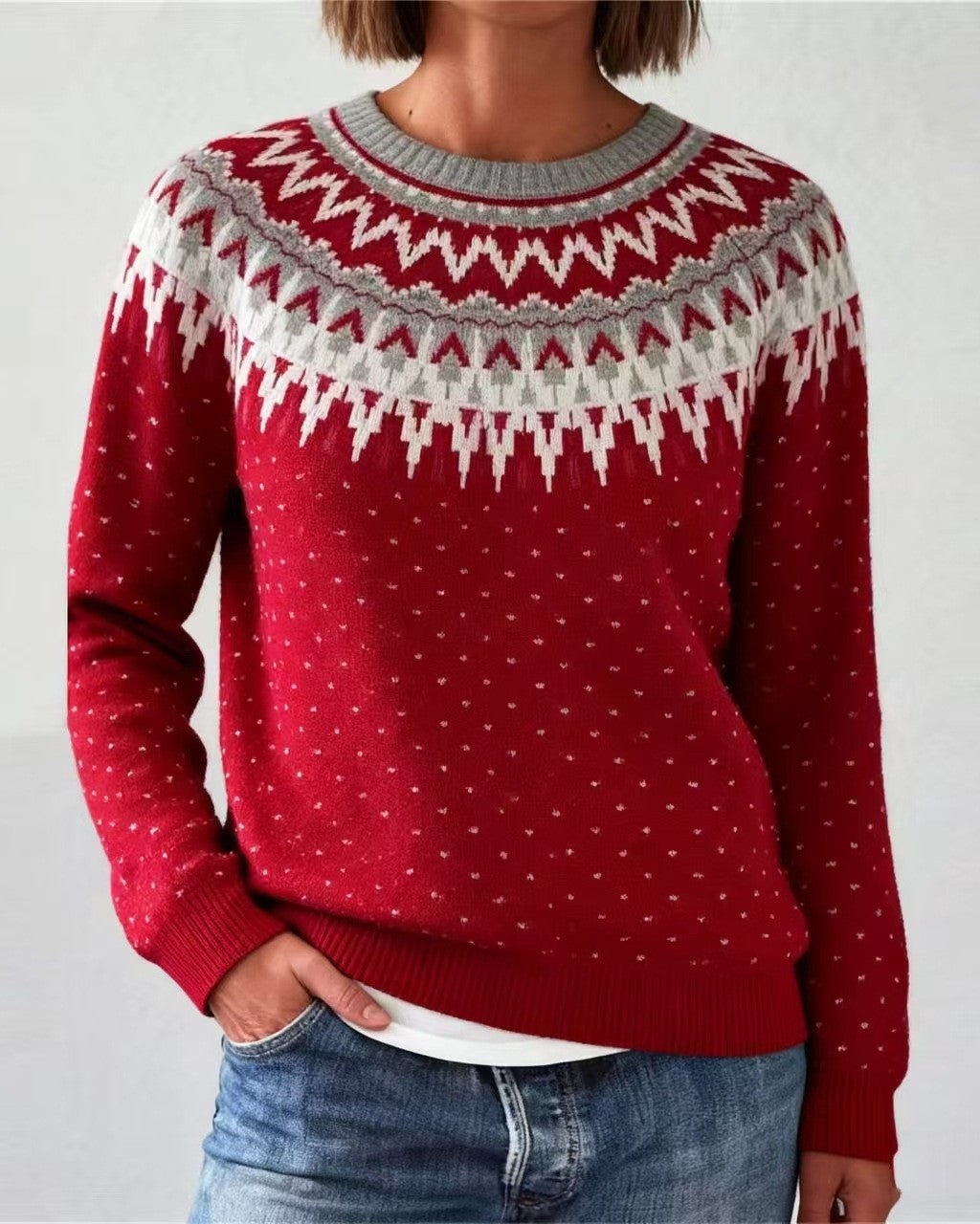 Nordic Geometric Yoke Knit Sweater - C16