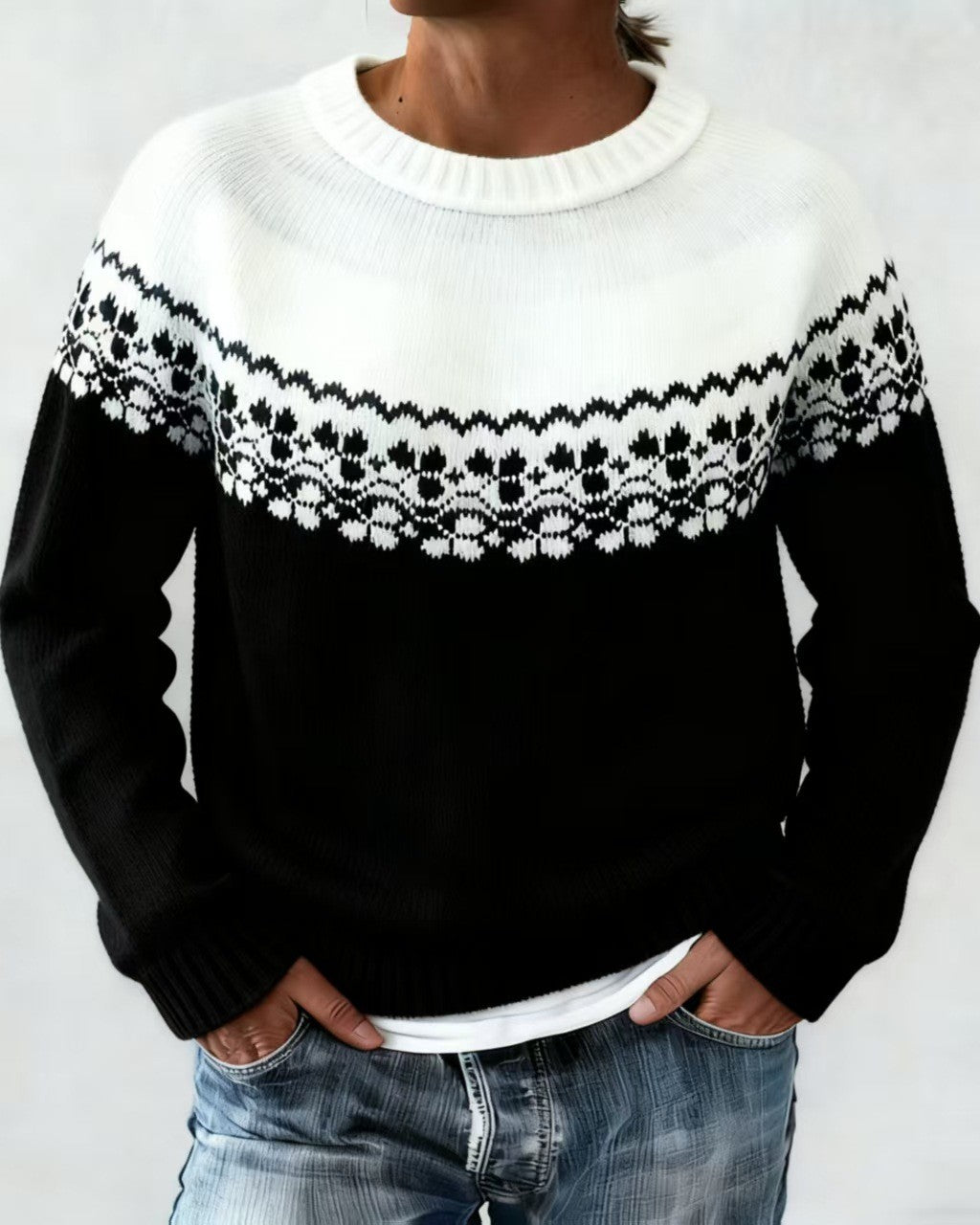 Nordic Geometric Yoke Knit Sweater - C18