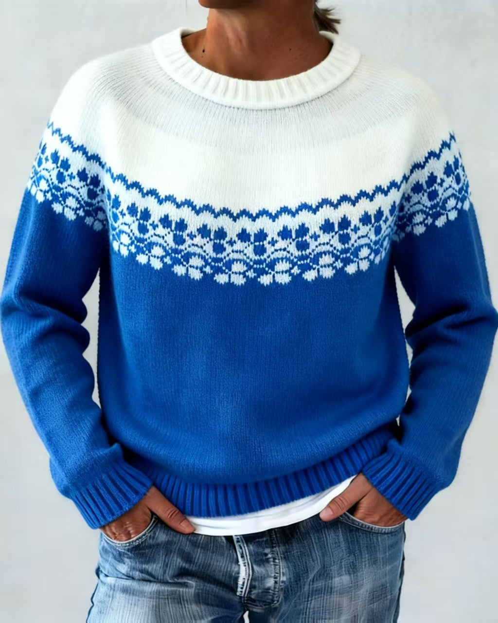 Nordic Geometric Yoke Knit Sweater - C19