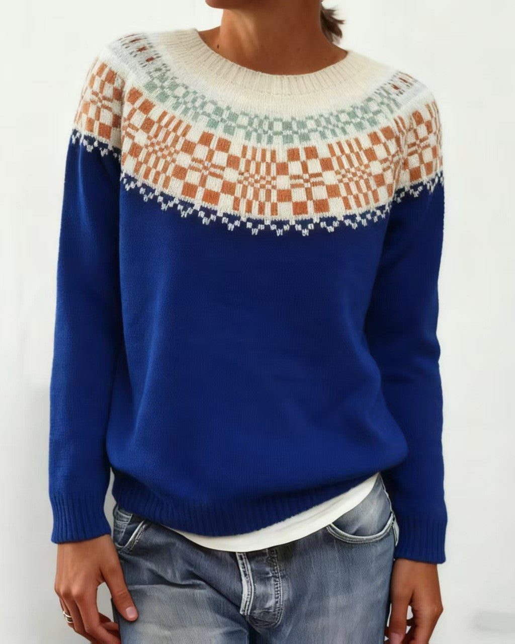 Nordic Geometric Yoke Knit Sweater - C4