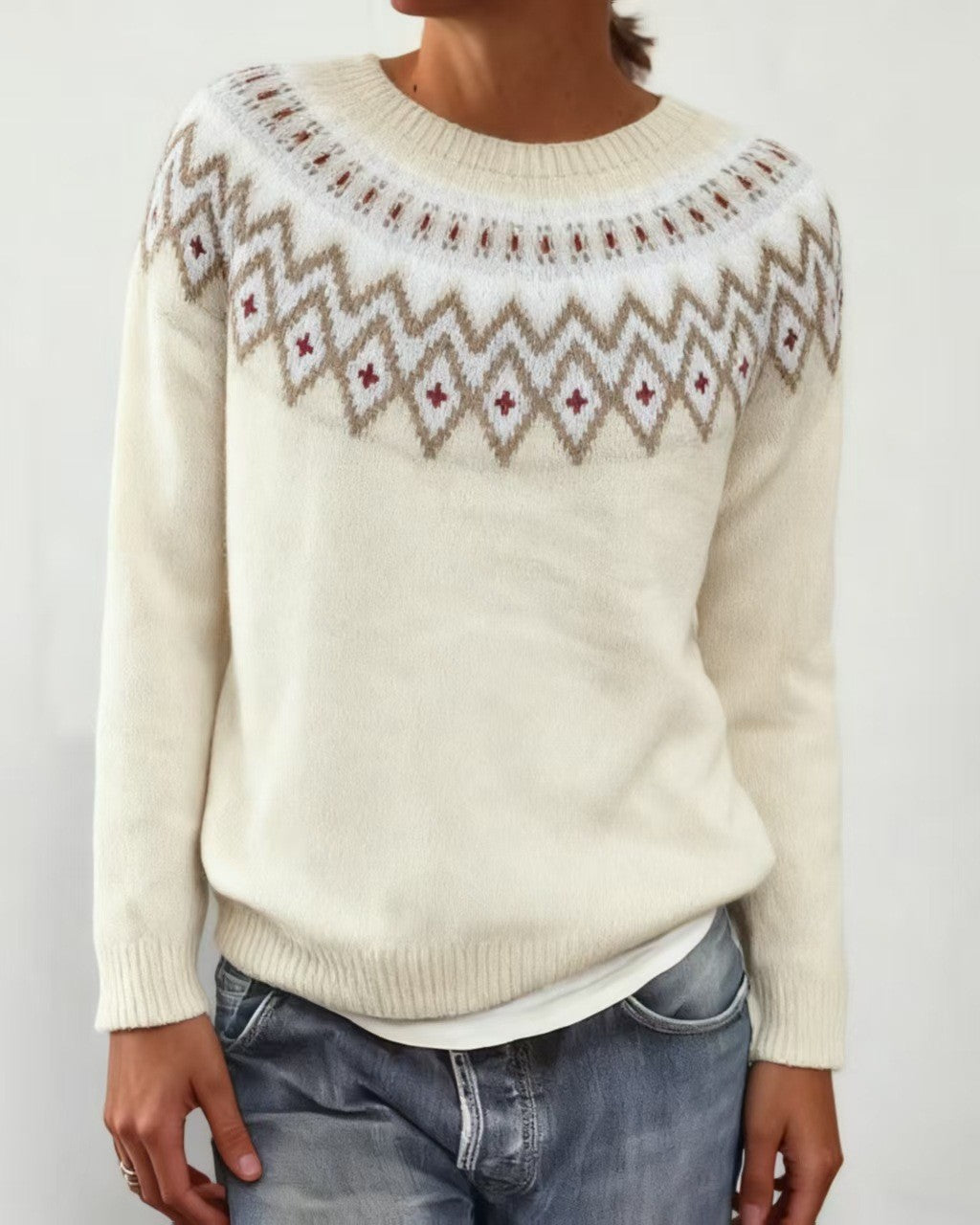 Nordic Geometric Yoke Knit Sweater - C5