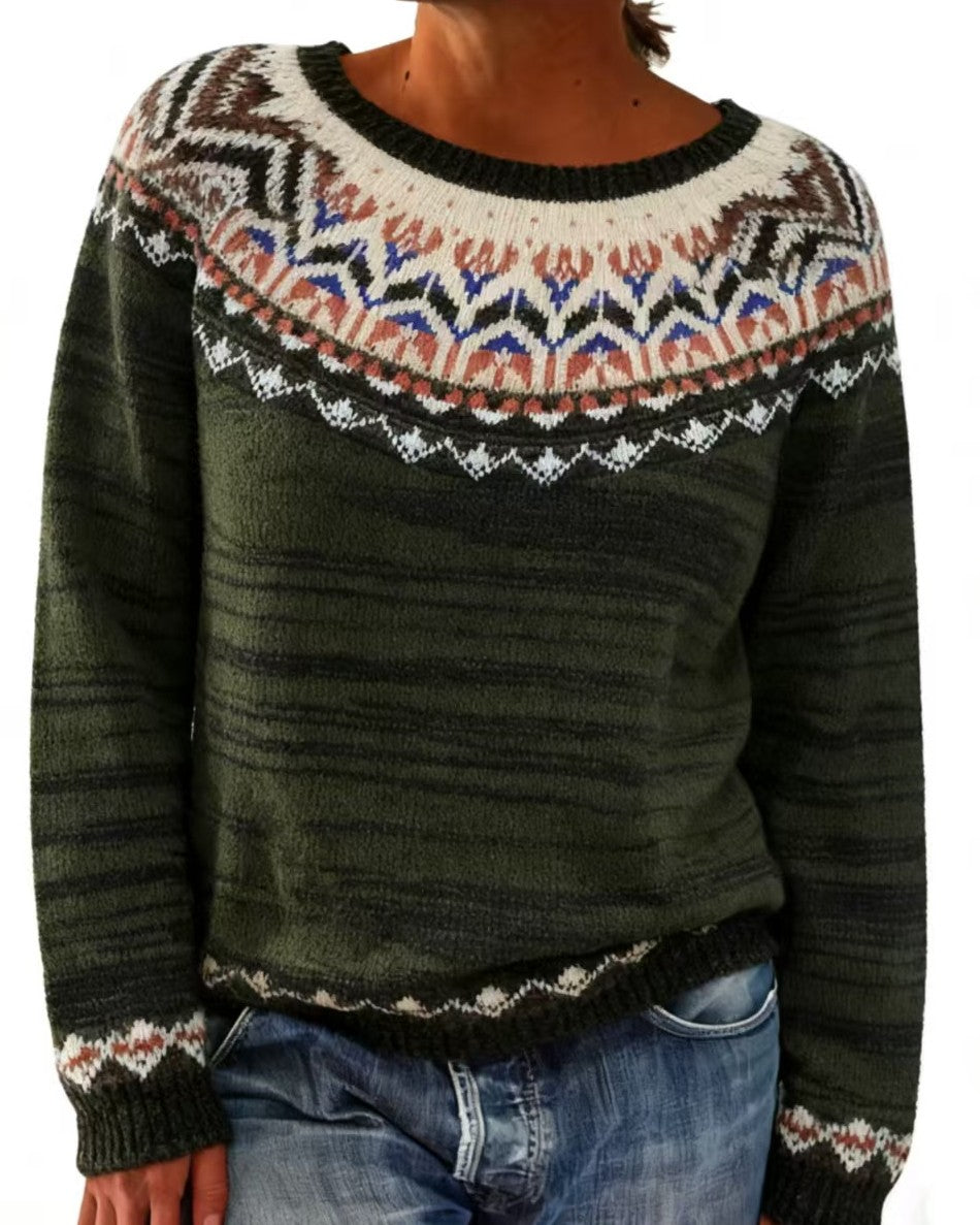 Nordic Geometric Yoke Knit Sweater - C6