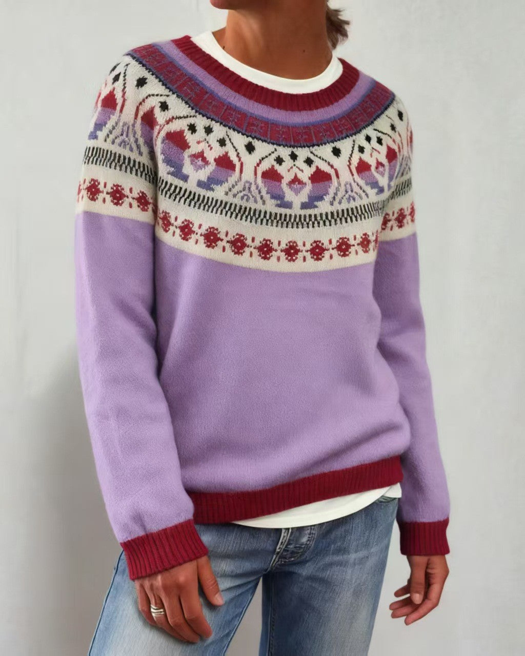 Nordic Geometric Yoke Knit Sweater - C8