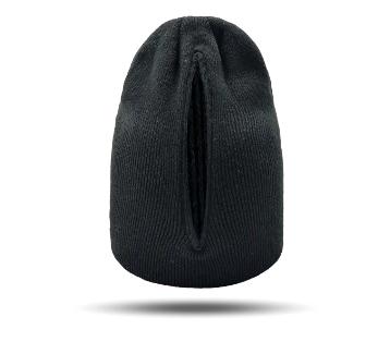 Ribbed Knit Ponytail Beanie with Back Opening - Black