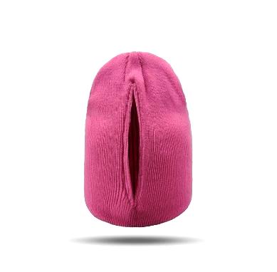 Ribbed Knit Ponytail Beanie with Back Opening - Rose_Red - 1