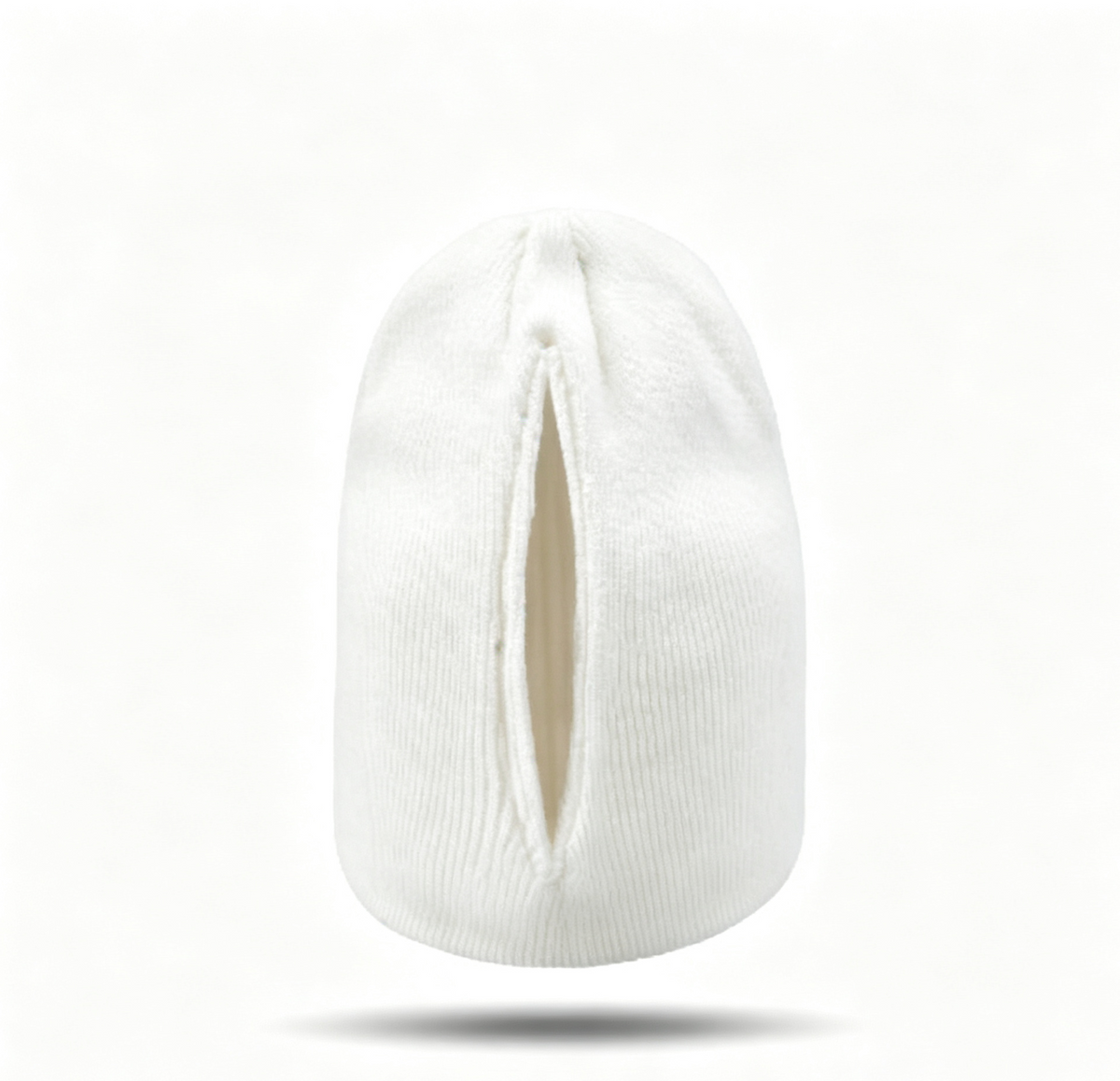 Ribbed Knit Ponytail Beanie with Back Opening - White