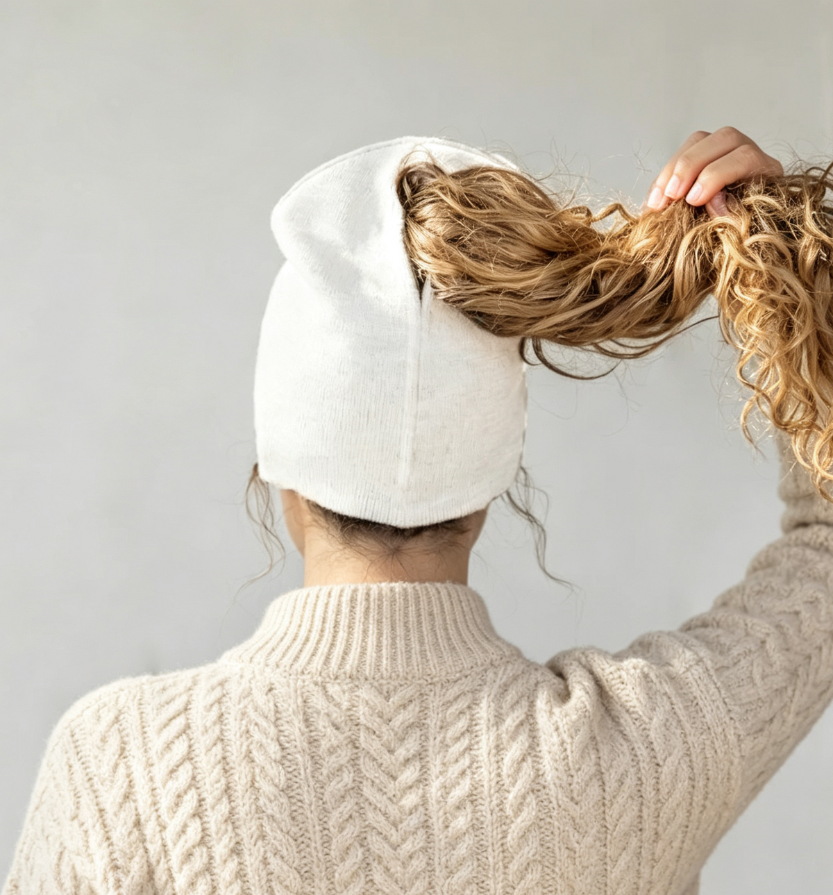 Ribbed Knit Ponytail Beanie with Back Opening - White - 1