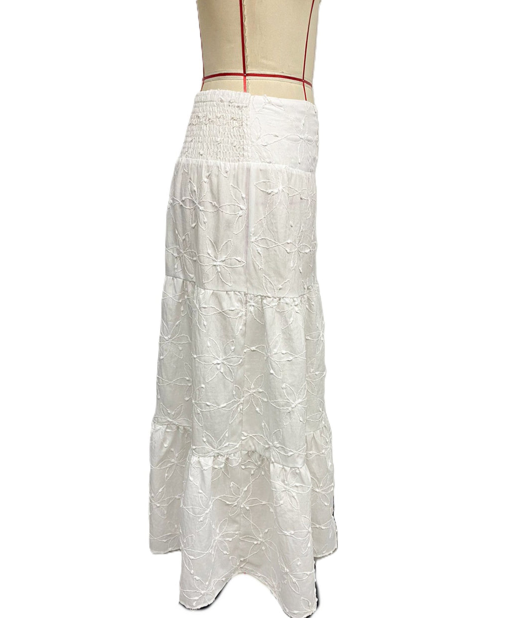 Embroidered Tiered High Waist Maxi Skirt - White - 2