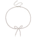 Pearl Bow Choker Necklace - White