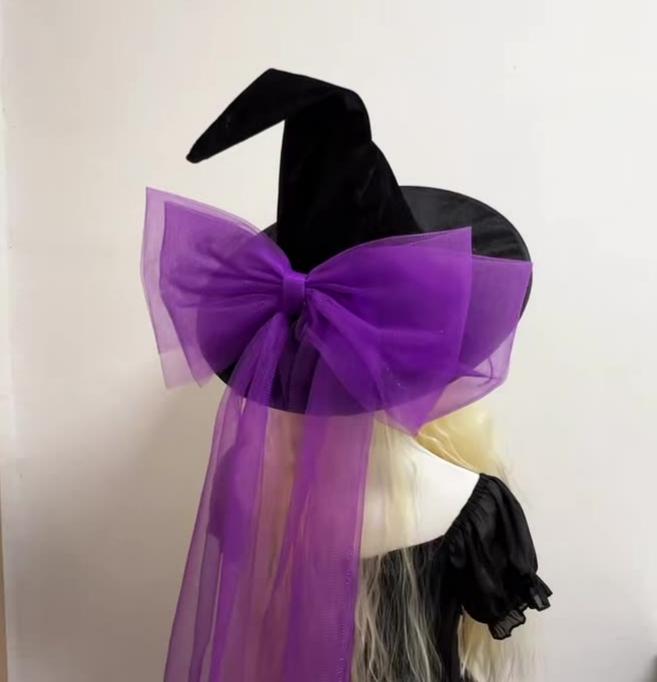 Halloween Witch Hat With Removable Bow - Purple - 3