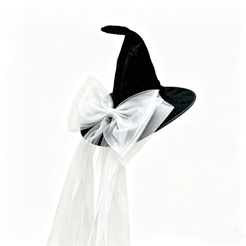 Halloween Witch Hat With Removable Bow - White