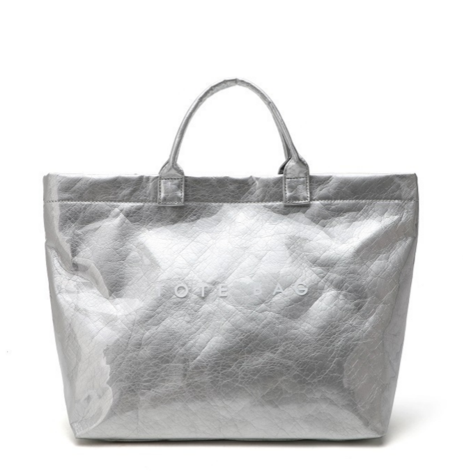 Glossy Coated Kraft Paper Beach Tote Bag - Silvery