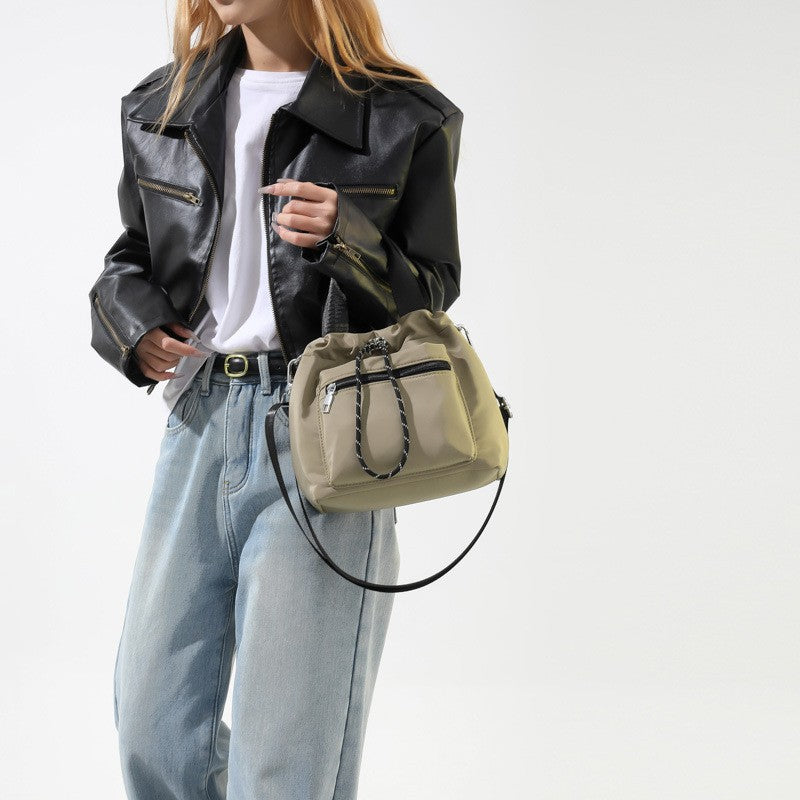 Drawstring Nylon Bucket Bag with Crossbody Strap