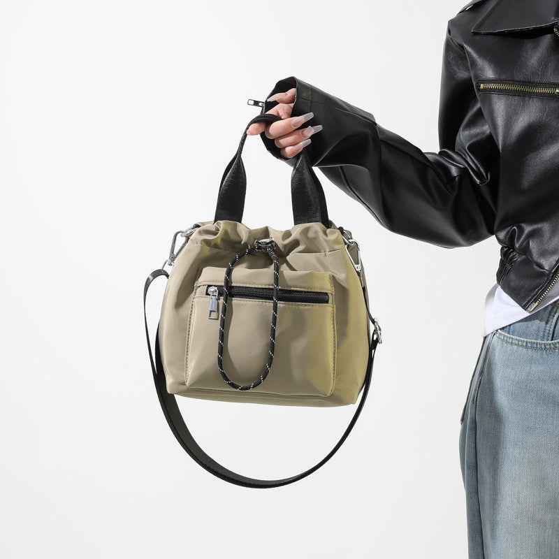 Drawstring Nylon Bucket Bag with Crossbody Strap