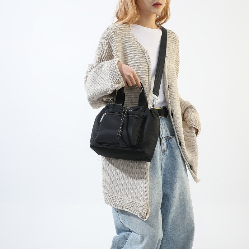 Drawstring Nylon Bucket Bag with Crossbody Strap