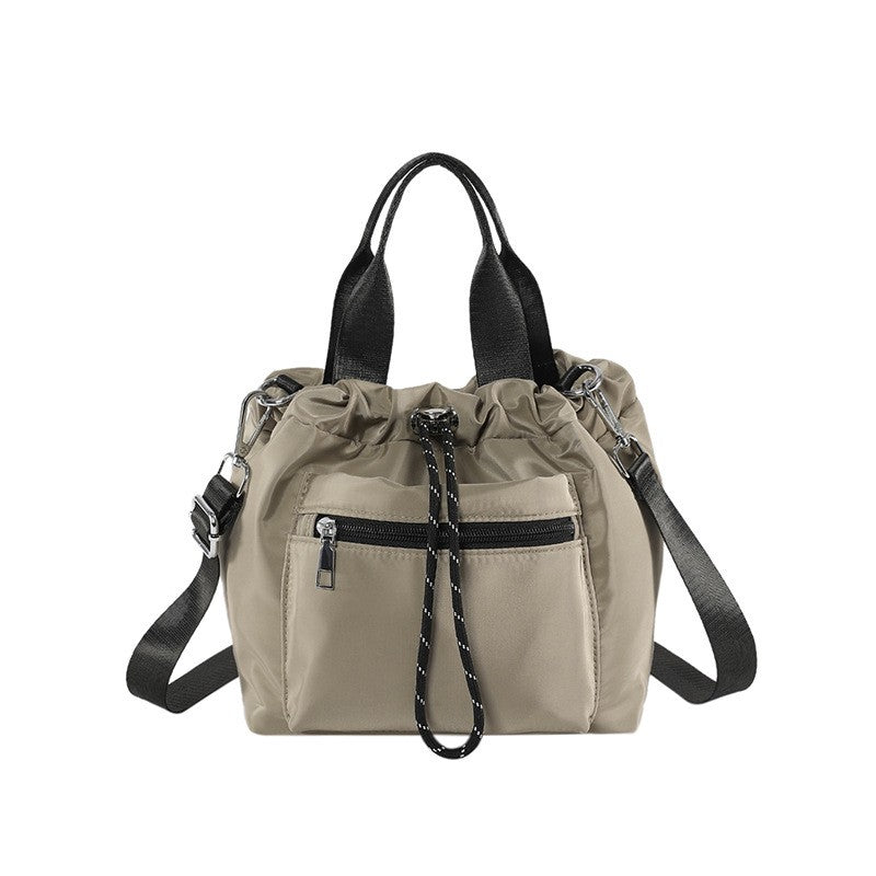 Drawstring Nylon Bucket Bag with Crossbody Strap