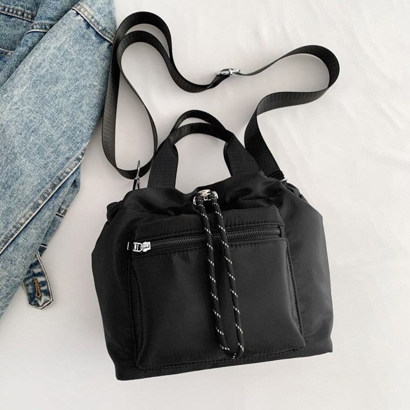 Drawstring Nylon Bucket Bag with Crossbody Strap