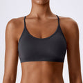 Seamless Strappy Criss-Cross Back Workout Sports Bra - Charcoal