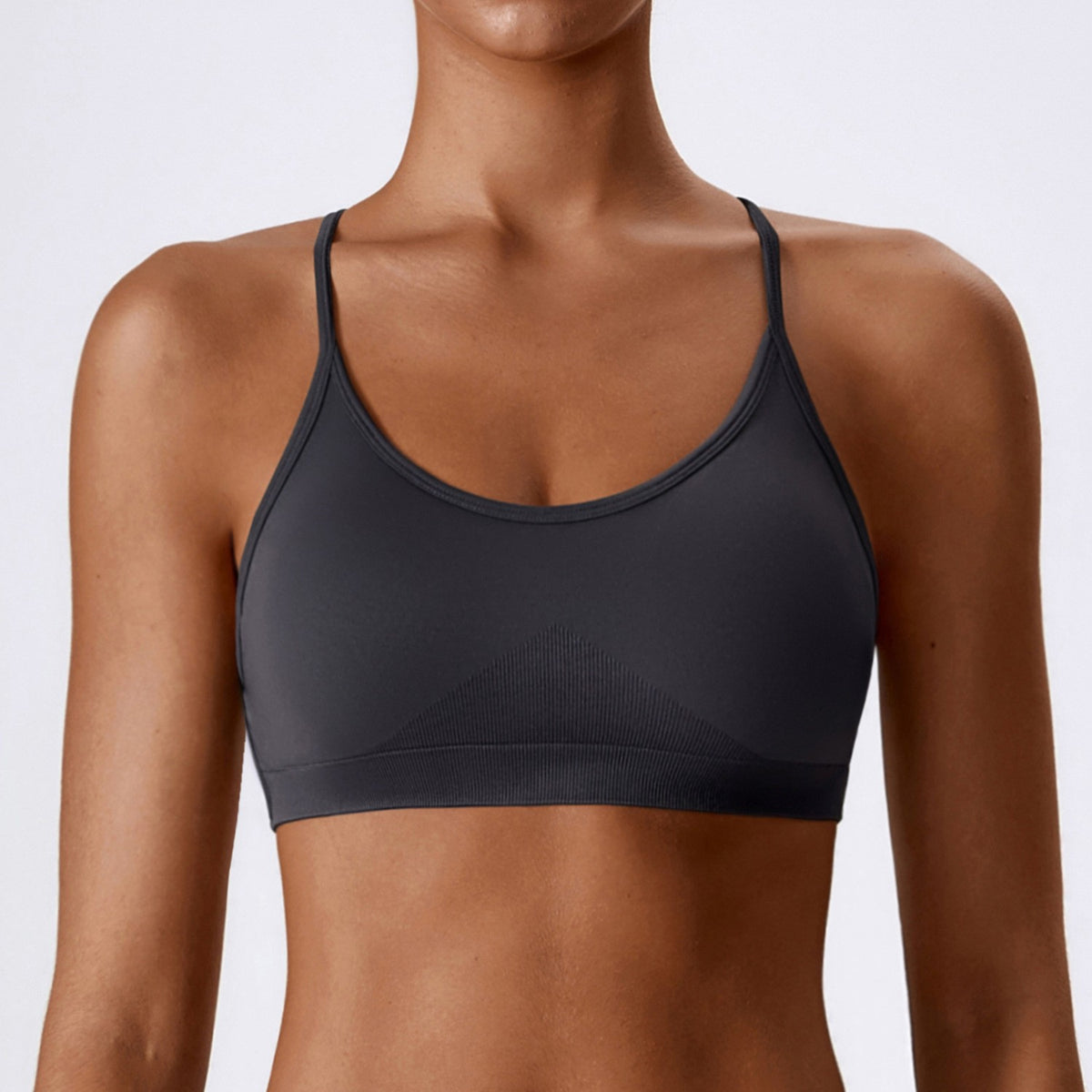 Seamless Strappy Criss-Cross Back Workout Sports Bra - Charcoal